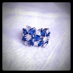 Sterling Silver Sapphire and White Topaz  Gemstone